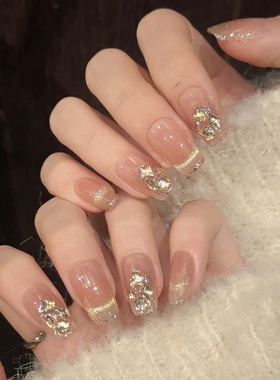 mmuse家-塞纳黄昏纯手工穿戴甲香槟玫瑰金猫眼气质穿戴甲爆闪甲片