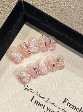 mmuse家-蝶恋月光纯手工光疗甲穿戴甲网红爆款极昼立体枯叶蝶美甲