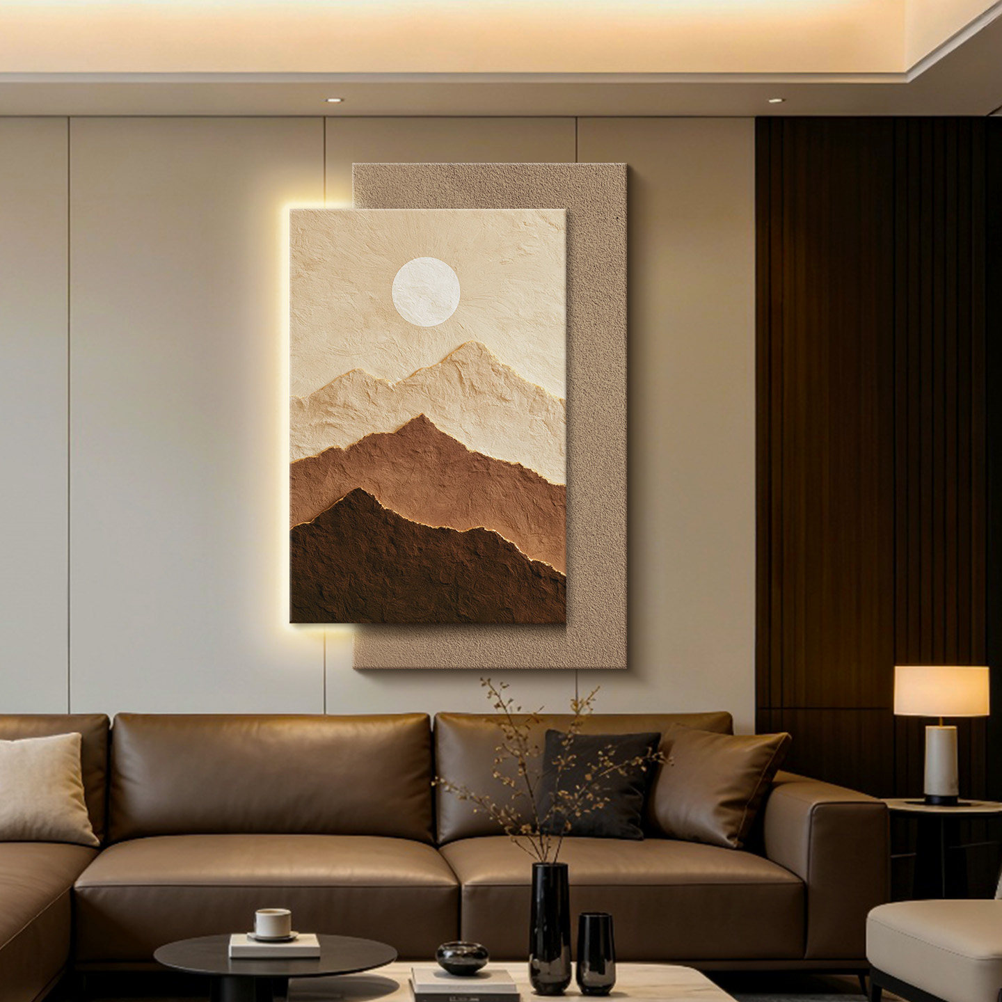 背有靠山客厅挂画沙发背景墙装饰画轻奢高级感灯画玄关壁画砂岩画