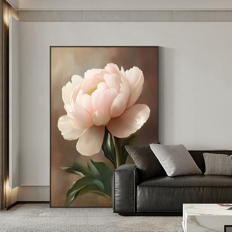 现代简约客厅装饰画2025新款牡丹花卉沙发背景墙挂画玄关过道壁画