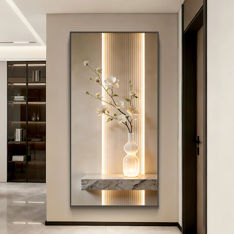 现代简约玄关装饰画2026新款花瓶花卉壁画客厅正对入户门走廊挂画