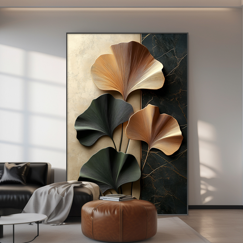 银杏叶客厅装饰画抽象艺术