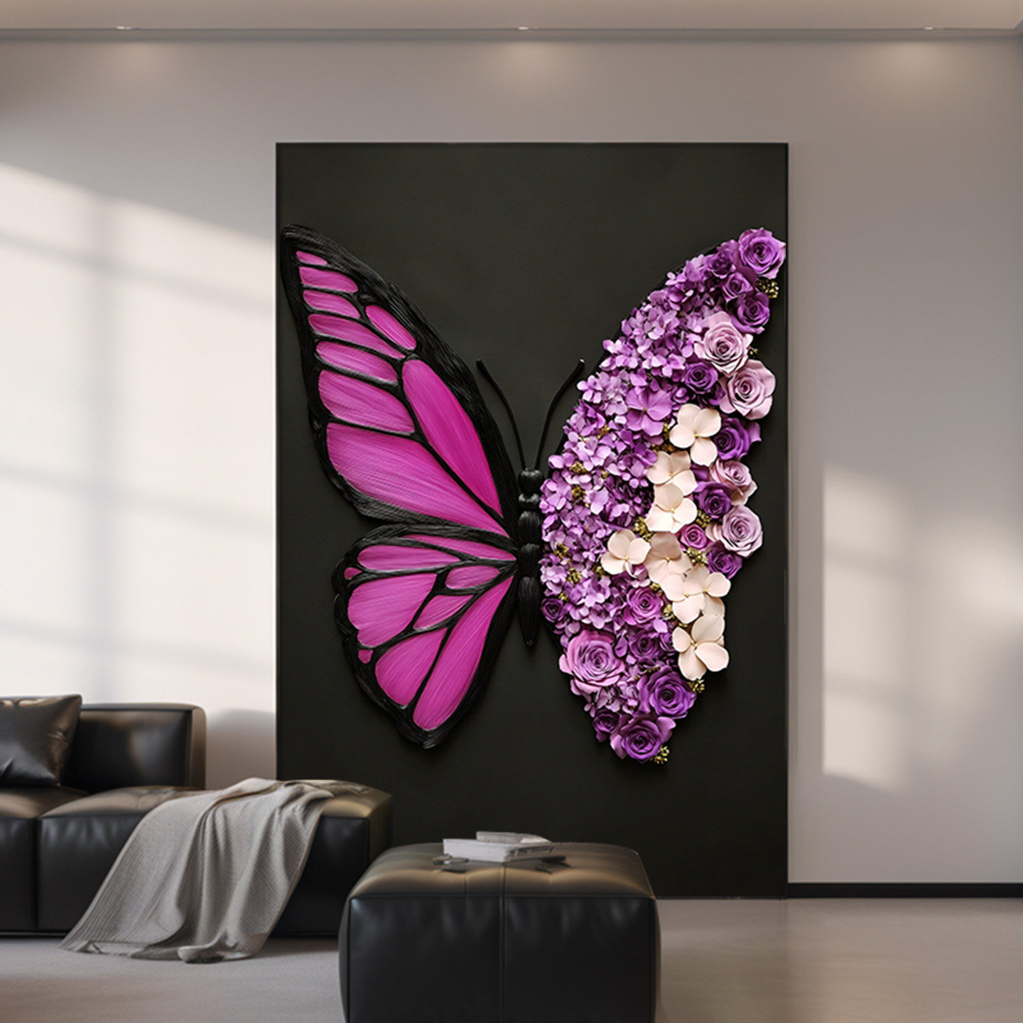 蝴蝶花卉挂画客厅沙发背景墙装饰画2026新款现代简约玄关走廊壁画