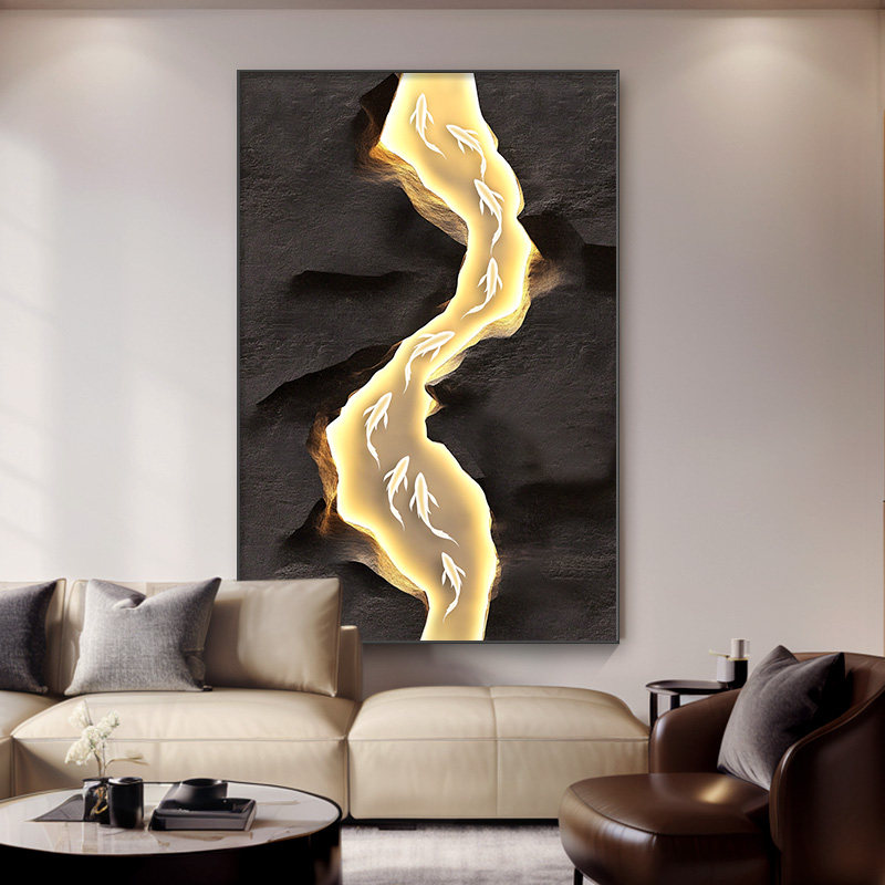 轻奢高级感沙发背景墙装饰画2026新款九鱼图客厅挂画入户玄关壁画