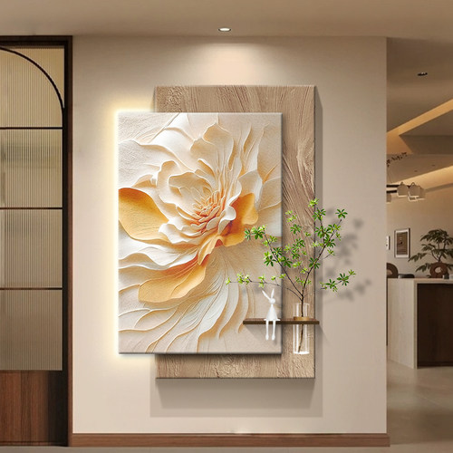 抽象花卉装饰画客厅玄关带灯挂画