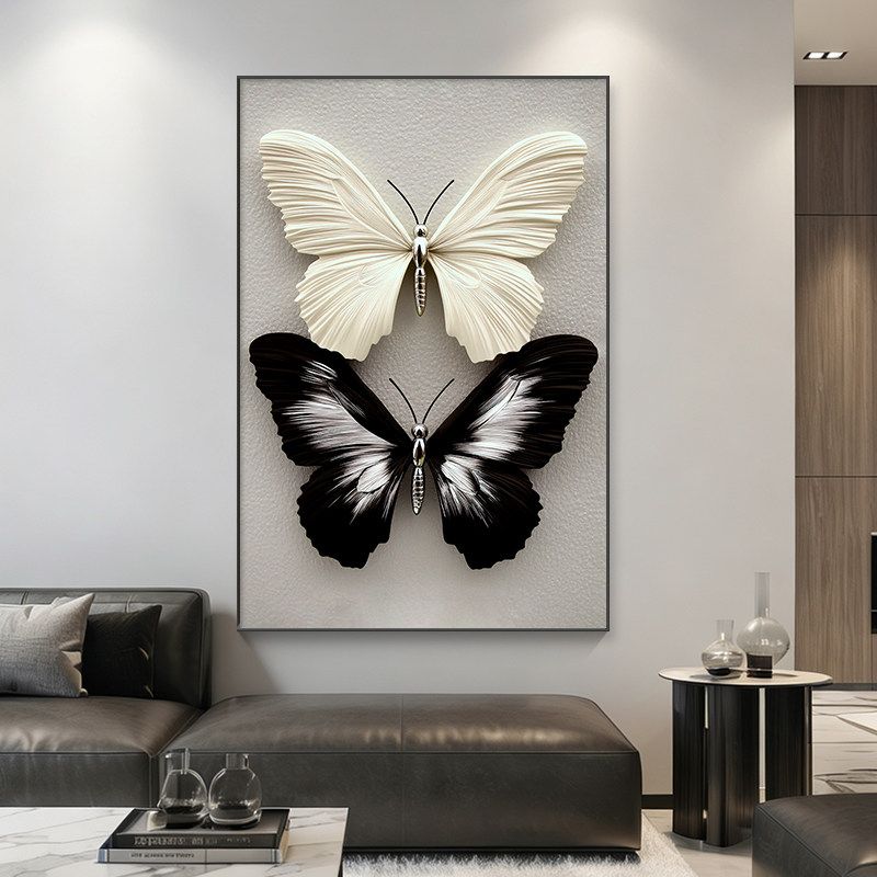 现代简约蝴蝶沙发背景墙装饰画客厅挂画轻奢高档大气走廊玄关壁画