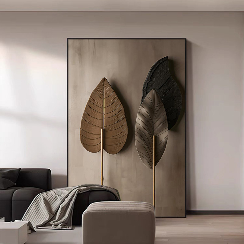 轻奢极简客厅装饰画叶子落地画
