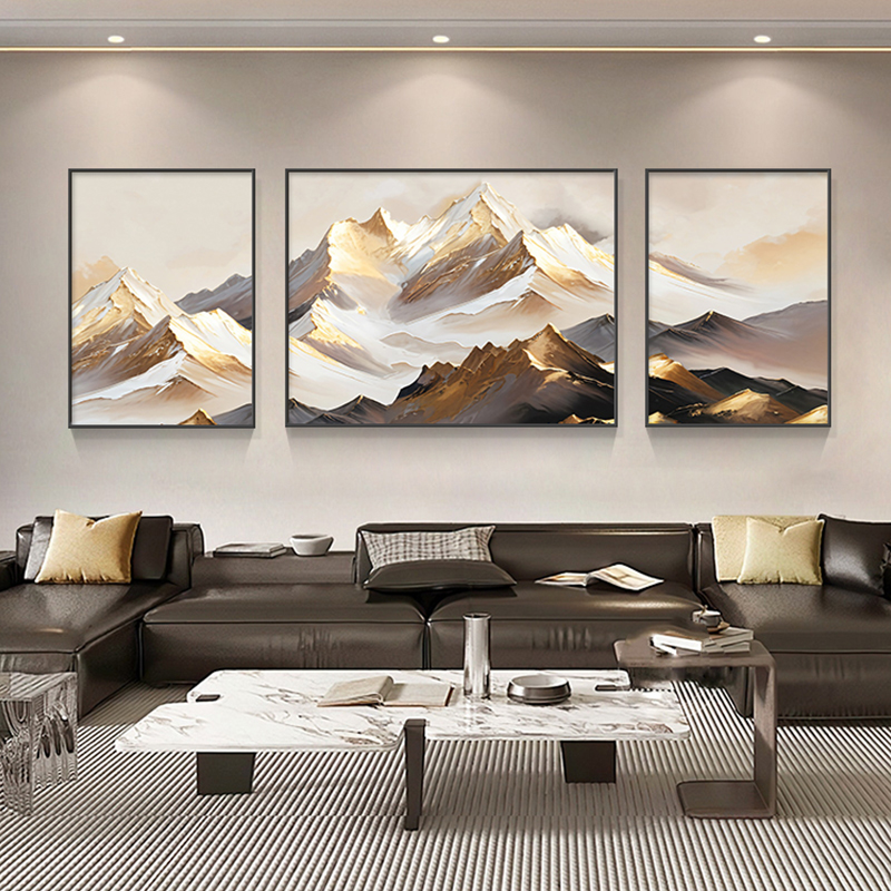 客厅装饰画三联画背靠金山挂画