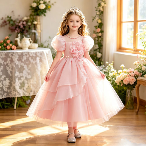 现货新款儿童礼服花朵蓬蓬纱公主裙女孩钢琴演出连衣裙baby dress