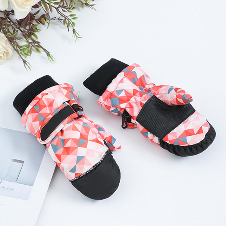 冬季保暖骑行手套男加绒卡通连指防水户外运动3-5岁儿童滑雪手套