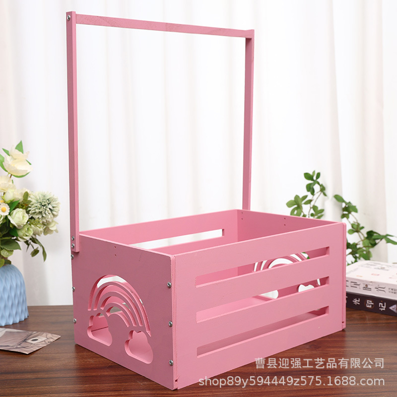 实木婴儿用品收纳筐家用衣物玩具收纳篮带手柄婴儿淋浴用品收纳架