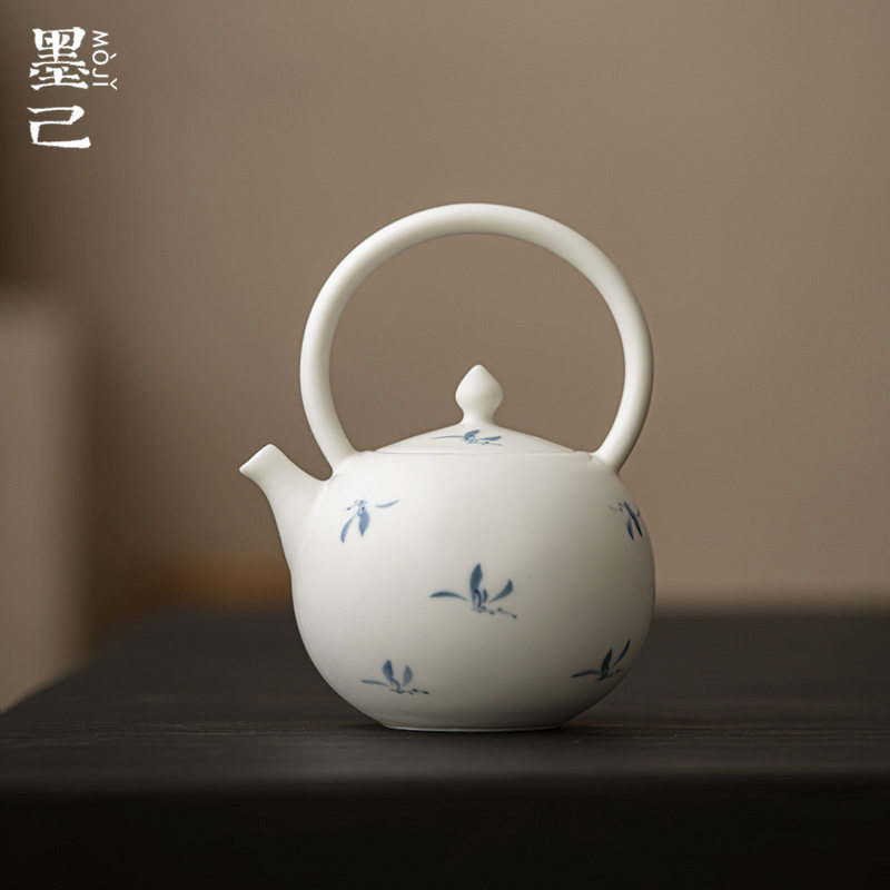 墨己哑光手绘秋水兰花提梁壶文人家用泡茶壶过滤功夫茶具日式茶壶