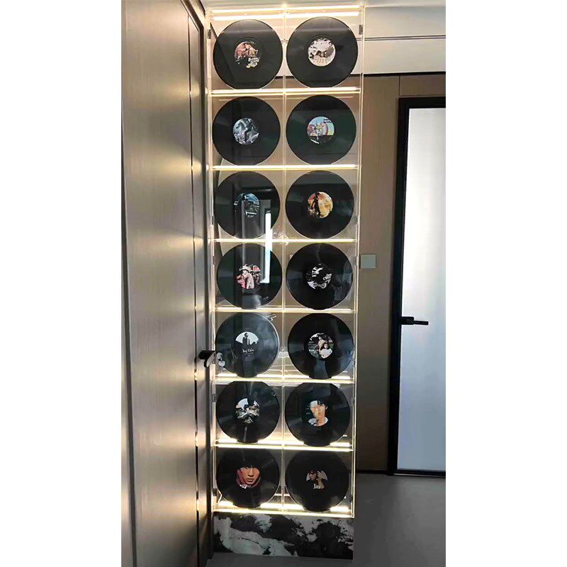 热销CD陈列盒专辑唱片挂墙展示架黑胶收纳盒装饰发光隔断墙亚克力