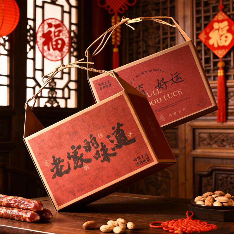 热销2026马年货礼品盒子腊肉熟食土特产春节新年手提包装盒礼盒空