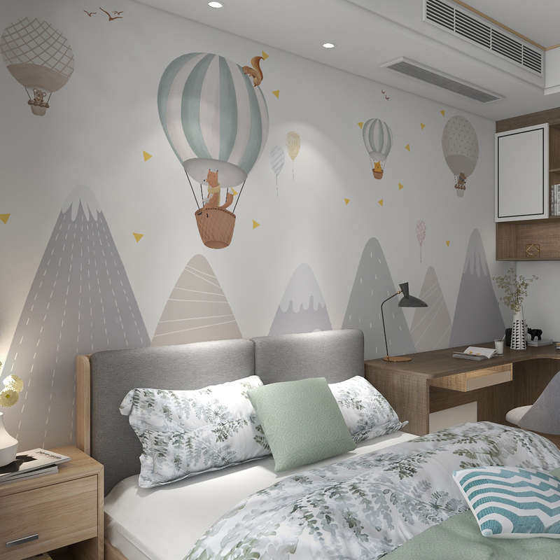 热销壁纸儿童房男孩简约墙纸卧室男生壁画卡通墙布壁布背景墙