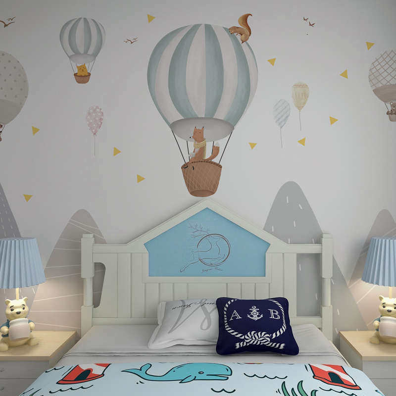 热销壁纸儿童房男孩简约墙纸卧室男生壁画卡通墙布壁布背景墙