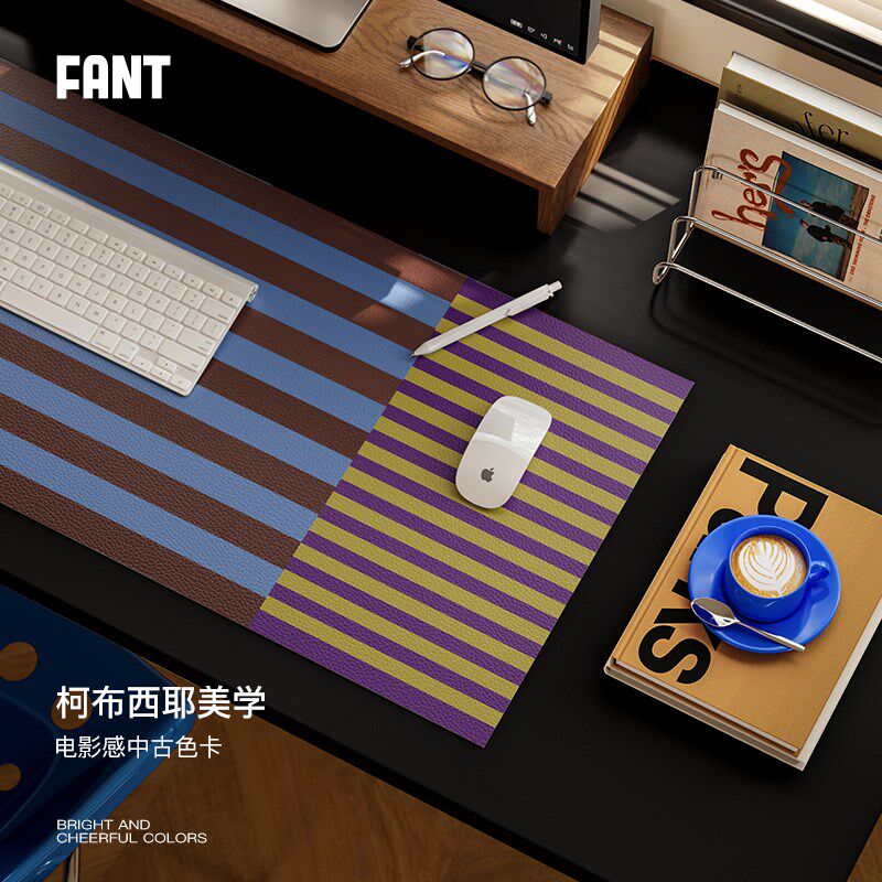 柯布印象中古条纹超大号鼠标垫女生高颜值轻奢高级感键盘垫桌面垫