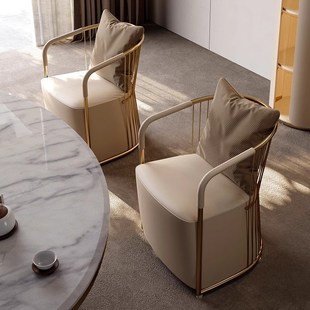 轻奢沙发椅主人位茶椅家用书桌椅子不锈钢休闲椅客厅卧室单人椅