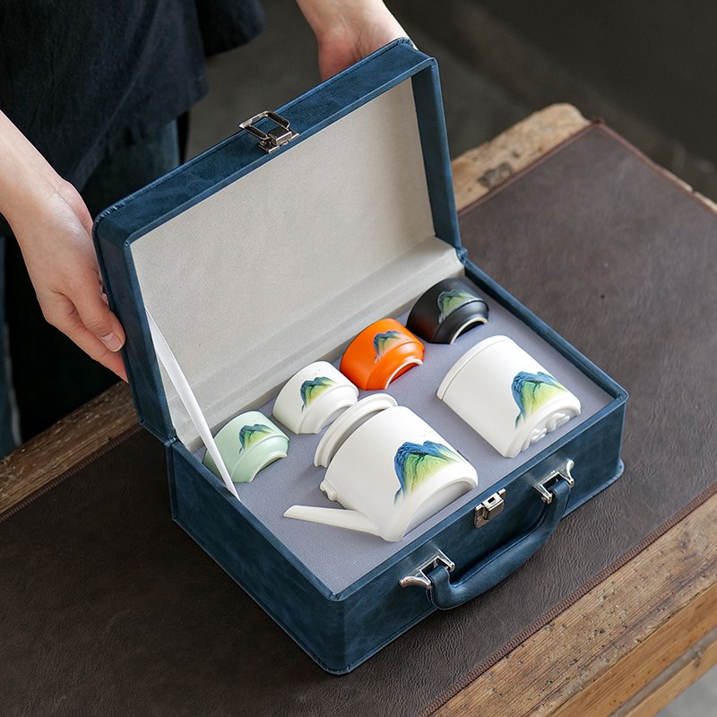 便捷式泡茶陶瓷旅行茶具套装茶杯户外小套泡茶器露营旅游喝茶装备