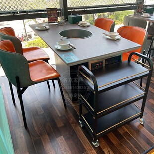 商用大理石岩板火锅桌无烟净化下排风火锅烧烤一体桌无需铺设管道