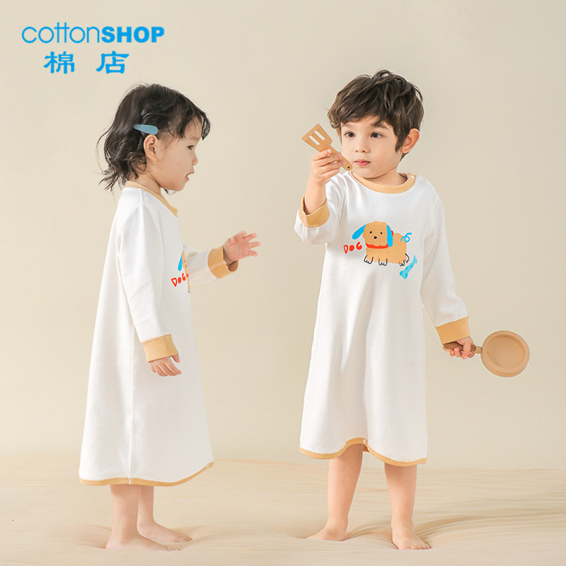 棉店儿童睡袍春秋纯棉长袖婴儿家居服睡裙防踢薄款宝宝护肚睡衣冬