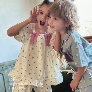 薄款 夏季 小黑托尼空调服 家居服套装 小黑托昵儿童睡衣男童女童短袖