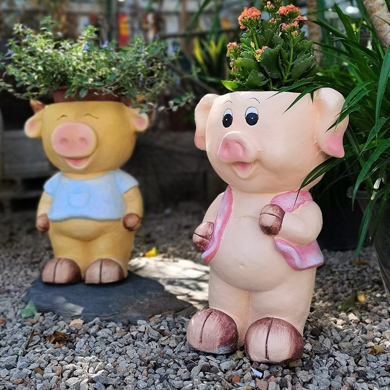 创意卡通动物摆件院子造景户外花园装饰品可爱小猪花盆幼儿园布置