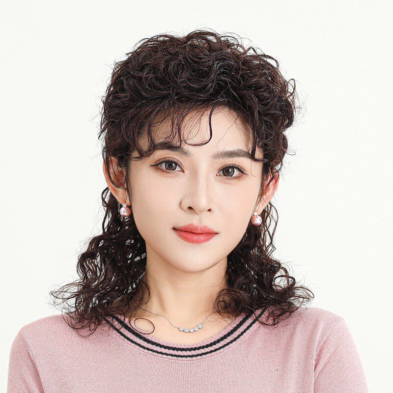 假发女长发真发自然2023新款时尚全头真人发羊毛卷半扎可盘发假发