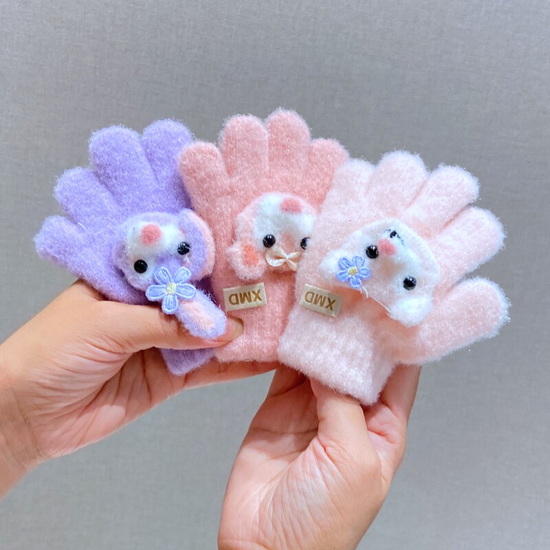 儿童五指手套女童冬季宝宝分指薄可爱卡通5女孩3岁4男童全指保暖8