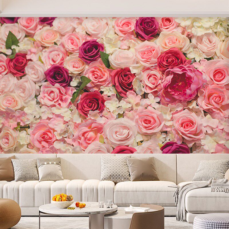 花卉图卧室贴画沙发背景墙温馨贴纸蔷薇花簇自粘防水客厅装饰壁纸,家居饰品,软装墙贴,淘宝优惠券,粉丝福利购,淘宝优惠卷