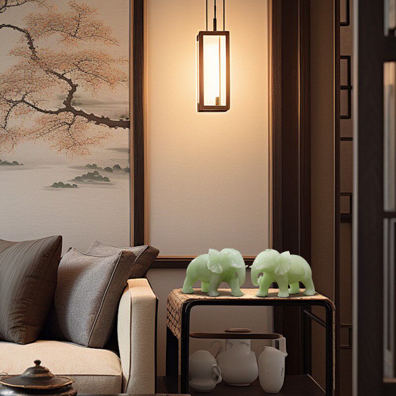 玉石大象摆件一对客厅玄关酒柜办公室装饰品乔迁新居搬新家礼物
