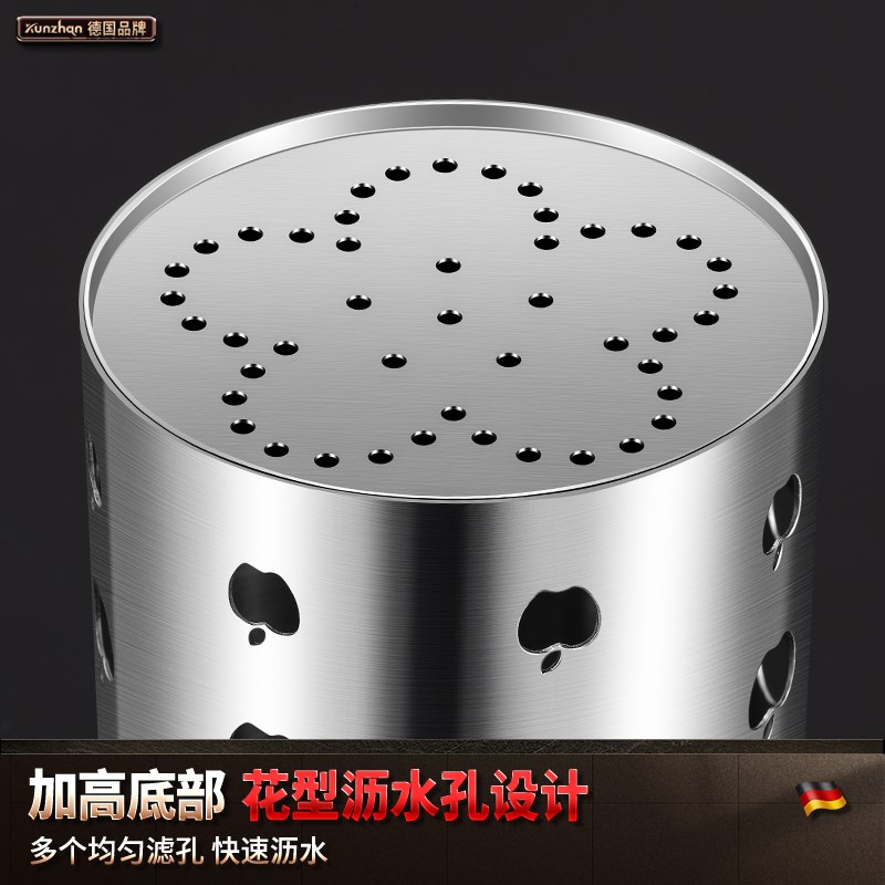 筷子筒不锈钢台面沥水圆形加厚勺子餐具收纳桶家用筷篓厨房置物架