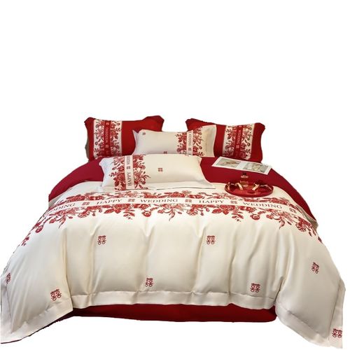 高端新婚喜庆结婚四件套磨毛结婚床上用品大红中式婚房陪嫁4件套