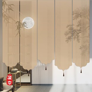 中式电动透明卷帘窗帘升降客厅玄关书房艺术隔断屏风帘挂帘子定制