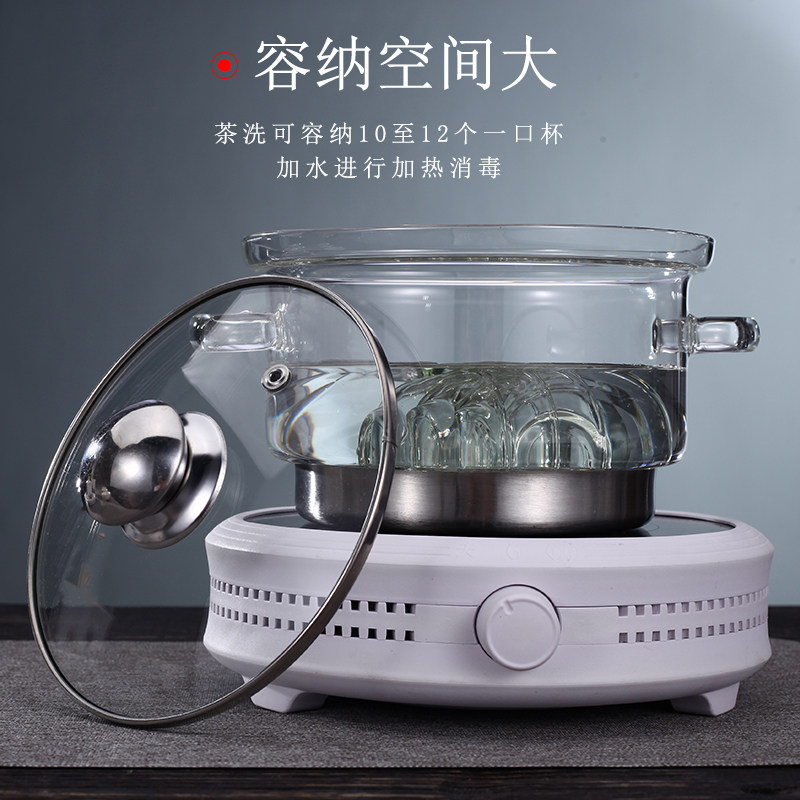 拓优玻璃消毒锅平底带盖茶洗可加热煮茶杯器电磁炉电陶炉茶具器皿