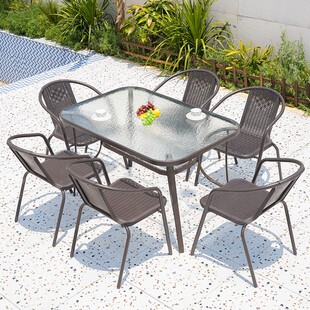 户外桌椅庭院室外露天阳台休闲茶几三件套花园露台茶桌椅带伞组合