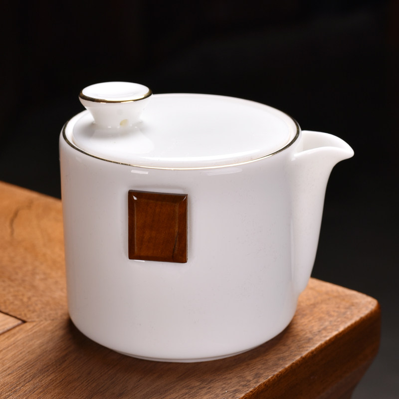 羊脂玉青瓷功夫茶具木侧把茶壶陶瓷泡红茶专用单壶配盖大容量家用