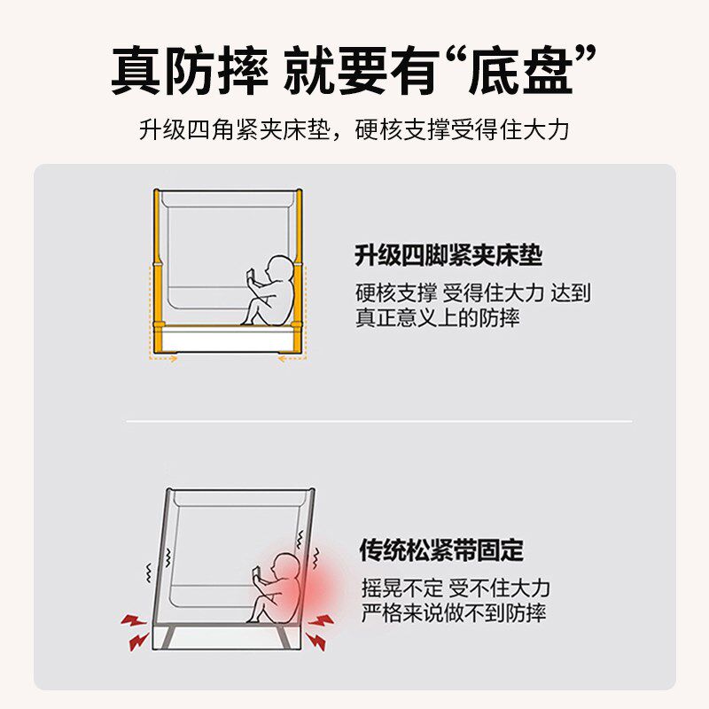 防摔蚊帐家用2025新款储物床上帐篷儿童防止掉床围栏一体式纹帐