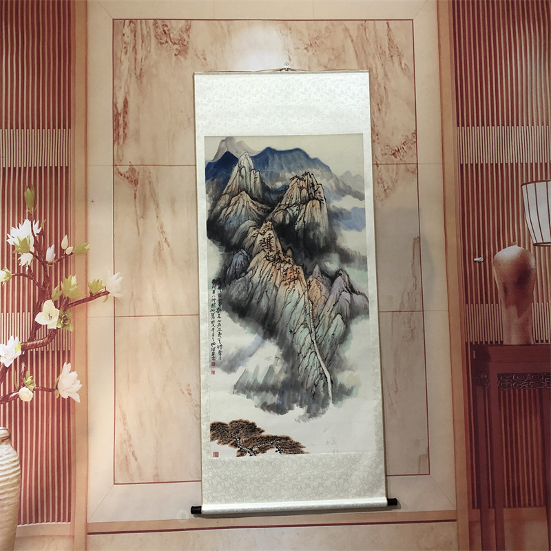 何海霞 华山图 中式山水画玄关过道国画高清微喷复制装饰挂轴装裱