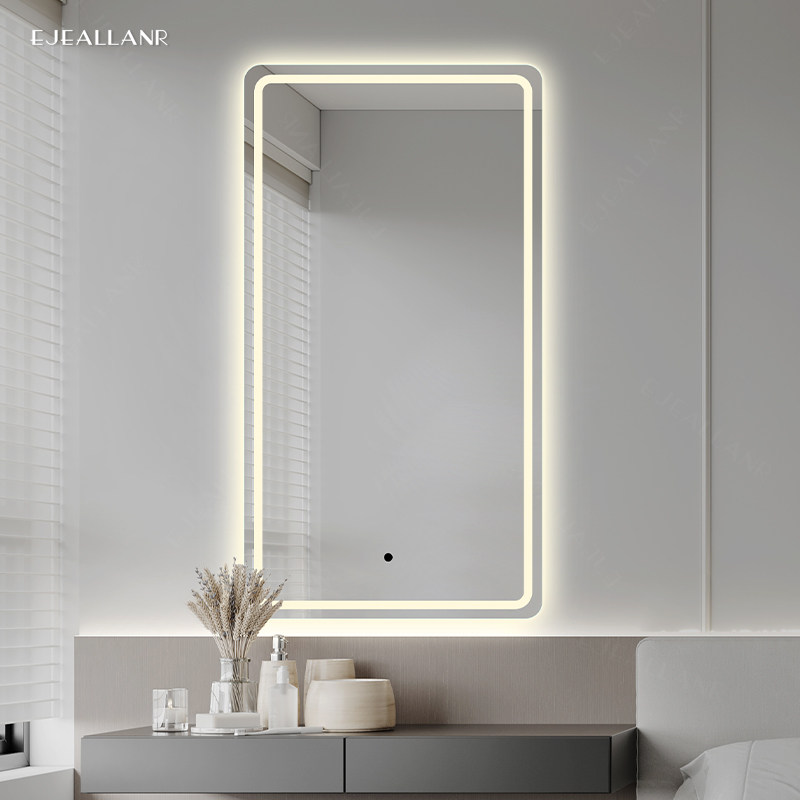 网红梳妆台化妆镜壁挂桌面挂墙家用卧室无框方形led带灯智能镜子