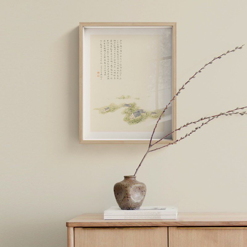 网红x竹庵 日式简约书房装饰画新中式禅意山水玄关挂画原木风壁画