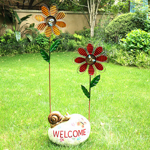 户外创意花园庭院院子装饰花朵铁艺风车旋转园艺菜地民宿造景摆件