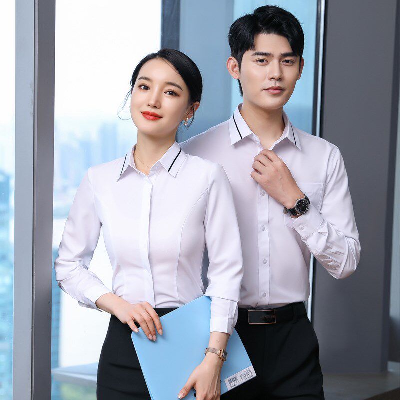 男衬衫长袖职业正装工作服2020新款女面试女士上衣修身打底衬衣潮