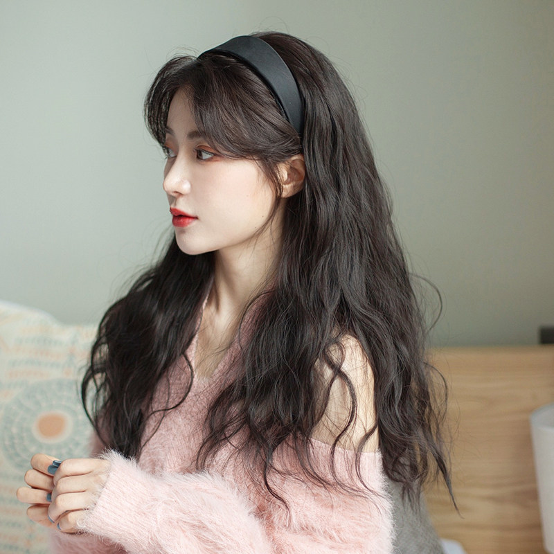 懒人发箍假发一体女 网红时尚羊毛卷长发半头套中长卷发全头发套