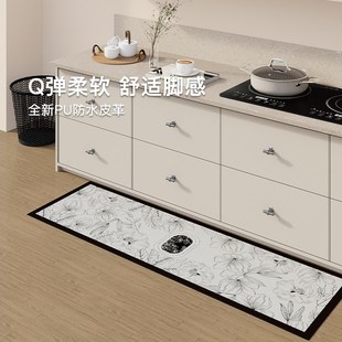 轻奢复古高级厨房地垫防油防水防滑耐脏皮革可擦免洗长条垫子家用