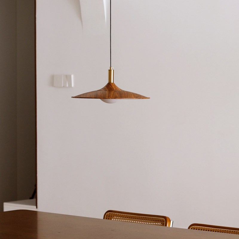 中古风餐厅吊灯复古飞碟灯吧台日式侘寂胡桃木色卧茶室饭桌三头灯