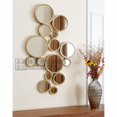 饰镜美式 欧式 简约圆形拼接组合装 玄关镜餐边镜客厅沙发背景墙挂镜
