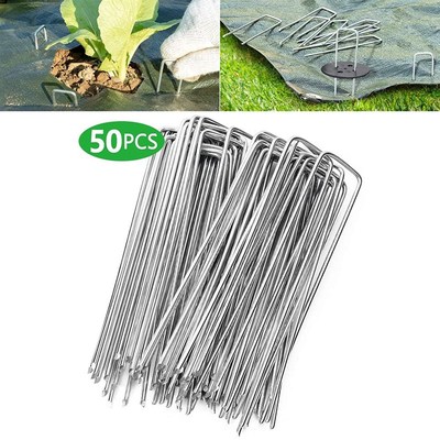 50Pcs/Lot U-Shape Metal Garden Stakes Staple Securing Pegs F