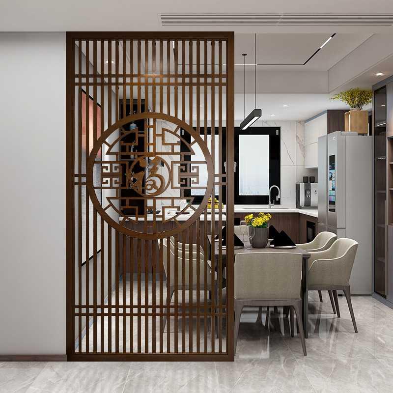 式入户玄关办公装饰屏风隔断客厅家用遮挡实木镂空木格栅座屏