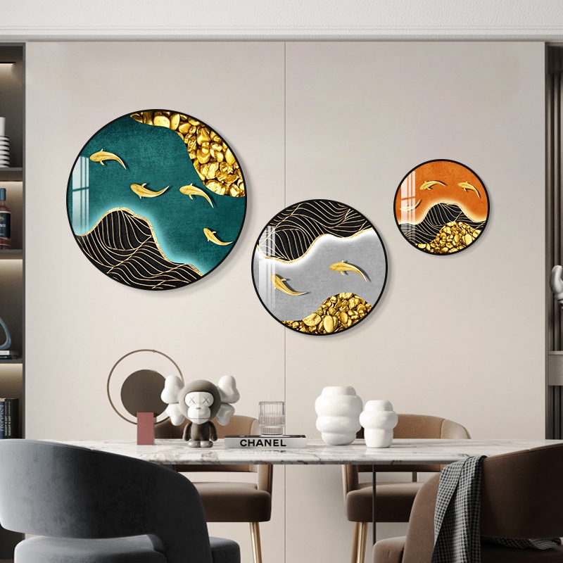 定做组合装饰画现代简约餐厅挂画轻奢客厅饭厅歺厅高档墙画圆形餐图片